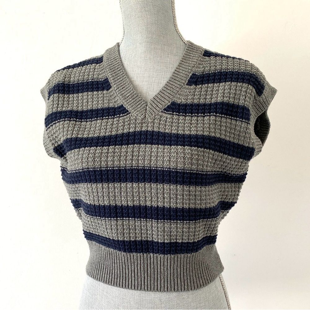 Madewell Gray & Navy Striped Sweater Vest Sz XS Preppy Academia Rager NWT